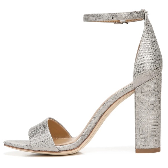 SAM EDELMAN Heels Yaro Ankle Strap Sandal Chunky Heel Metallic Pewter Silver NIB - Picture 8 of 14